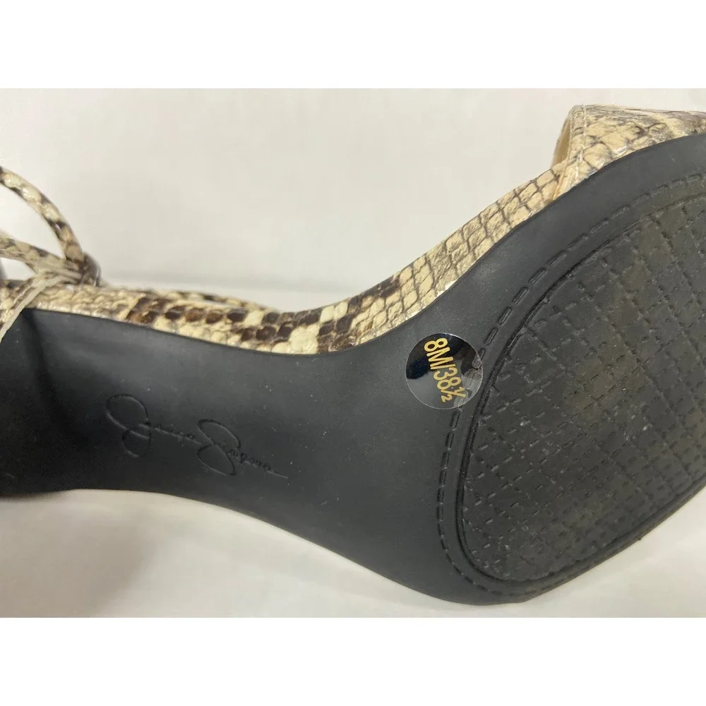 Jessica‎ Simpson Snakeskin Lace Up Block Heel Sandals Brown Tan 8M